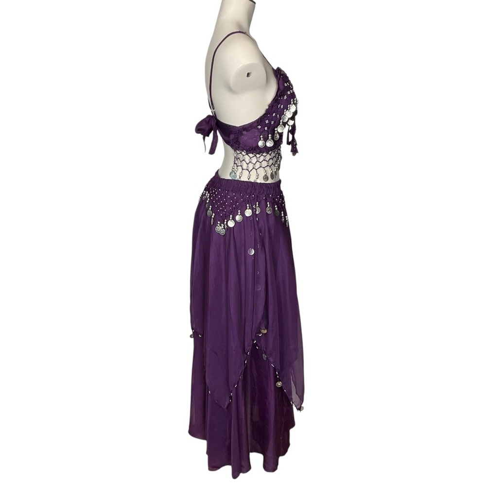 WESTERN FASHION sz S/M Belly Dancer Outfit Coin and Bead Accents Grape Purple - Picture 5 of 13